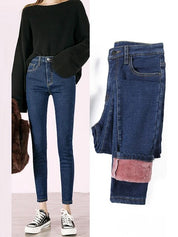 Marijke | Thermische dames jeans in de kleur Blauw/Roze voor dames in stijl ideaal voor de winter