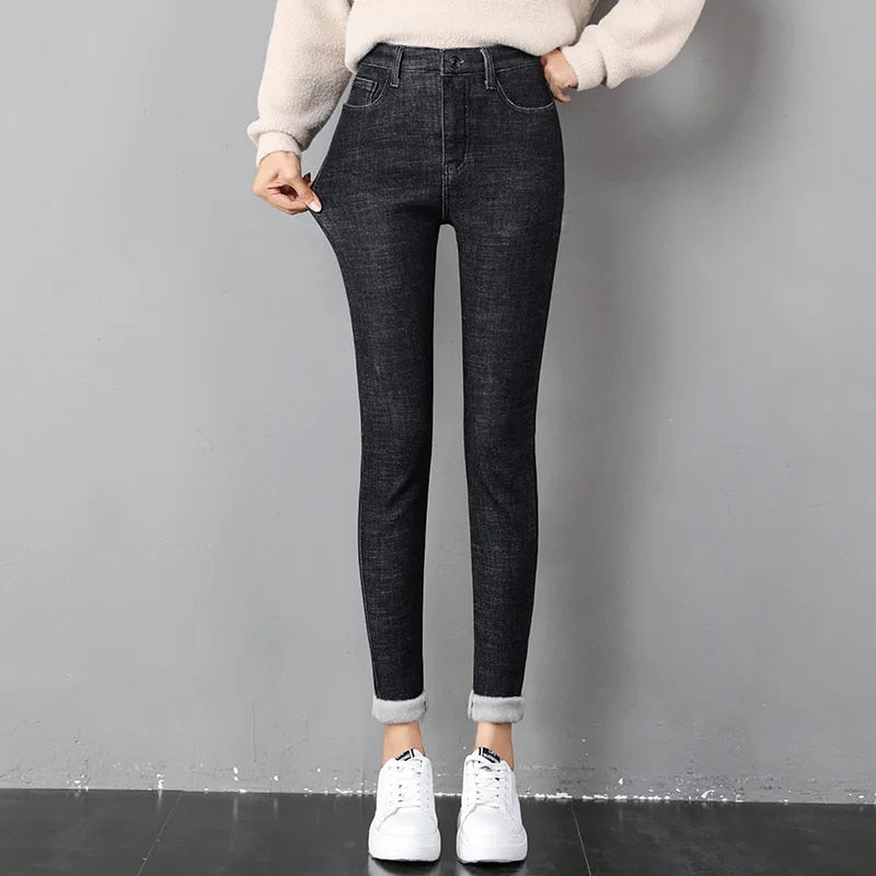Marijke | Thermische dames jeans in de kleur Zwart/Grijs voor dames in stijl ideaal voor de winter