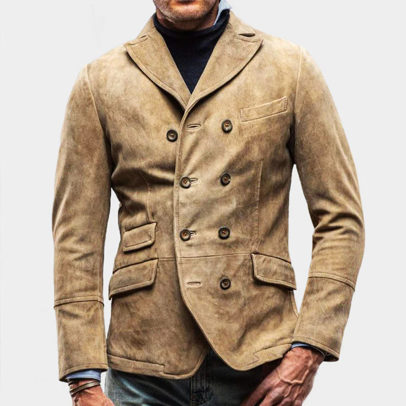 Martijn | Klassieke Dubbelgeknoopte Blazer in de kleur Beige voor heren in Heritage stijl ideaal voor de winter