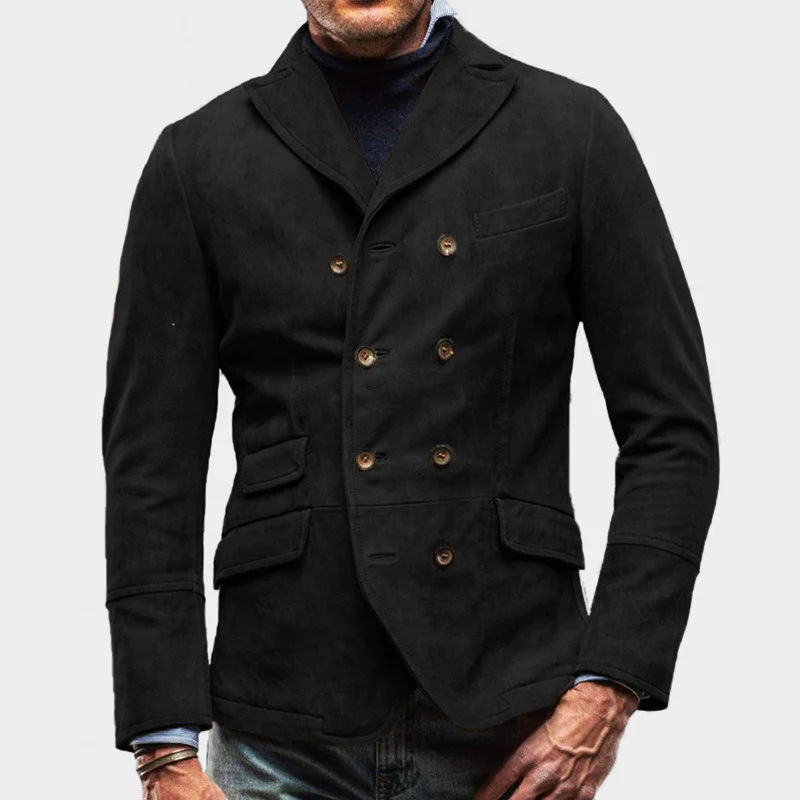 Martijn | Klassieke Dubbelgeknoopte Blazer in de kleur Zwart voor heren in Heritage stijl ideaal voor de winter