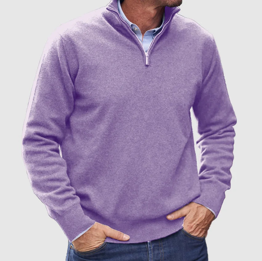 Matteo | Italiaanse kasjmier heren trui met rits in de kleur Violet voor heren in Heritage stijl geschikt voor alle seizoenen.