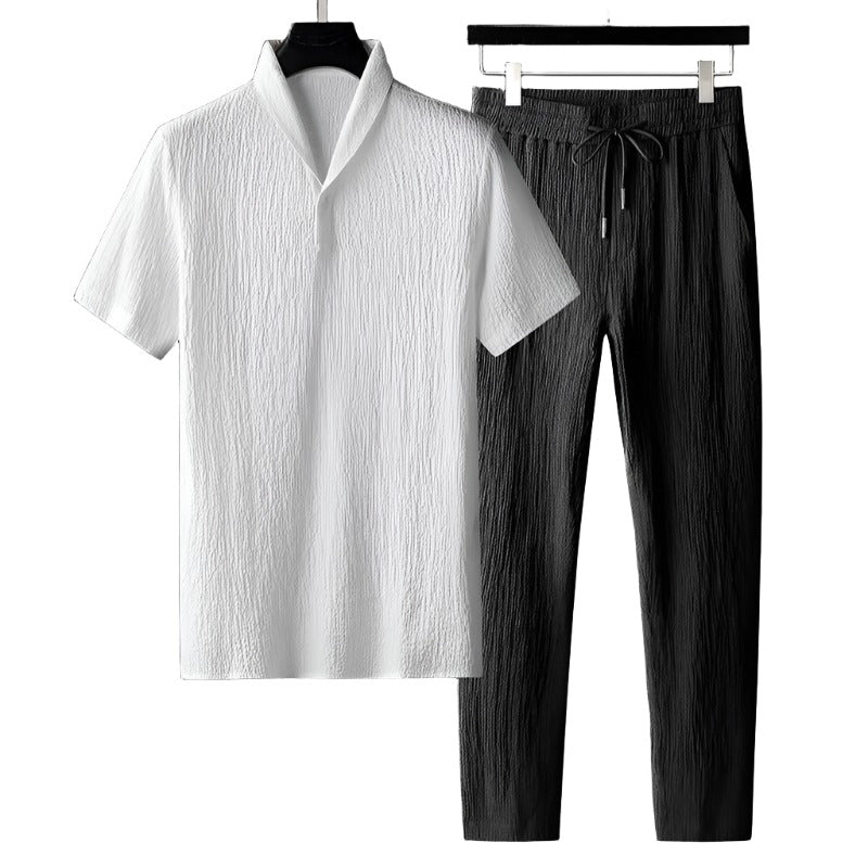 Matthijs | Katoenen polo & pantalon set in de kleur Zwart/Wit voor heren in Formal stijl ideaal voor de lente.