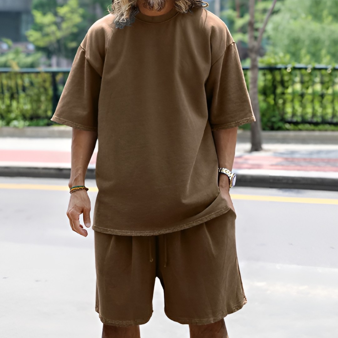 Mees | Oversized tweedelige zomerset heren in de kleur Donkergrijs voor heren in Streetwear stijl ideaal voor de zomer.