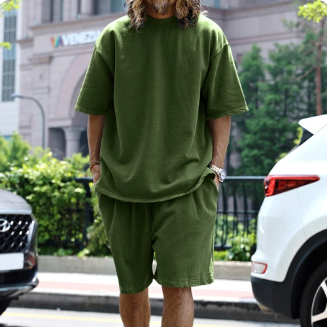 Mees | Oversized tweedelige zomerset heren in de kleur Groen voor heren in Streetwear stijl ideaal voor de zomer.