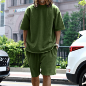 Mees | Oversized tweedelige zomerset heren in de kleur Groen voor heren in Streetwear stijl ideaal voor de zomer.