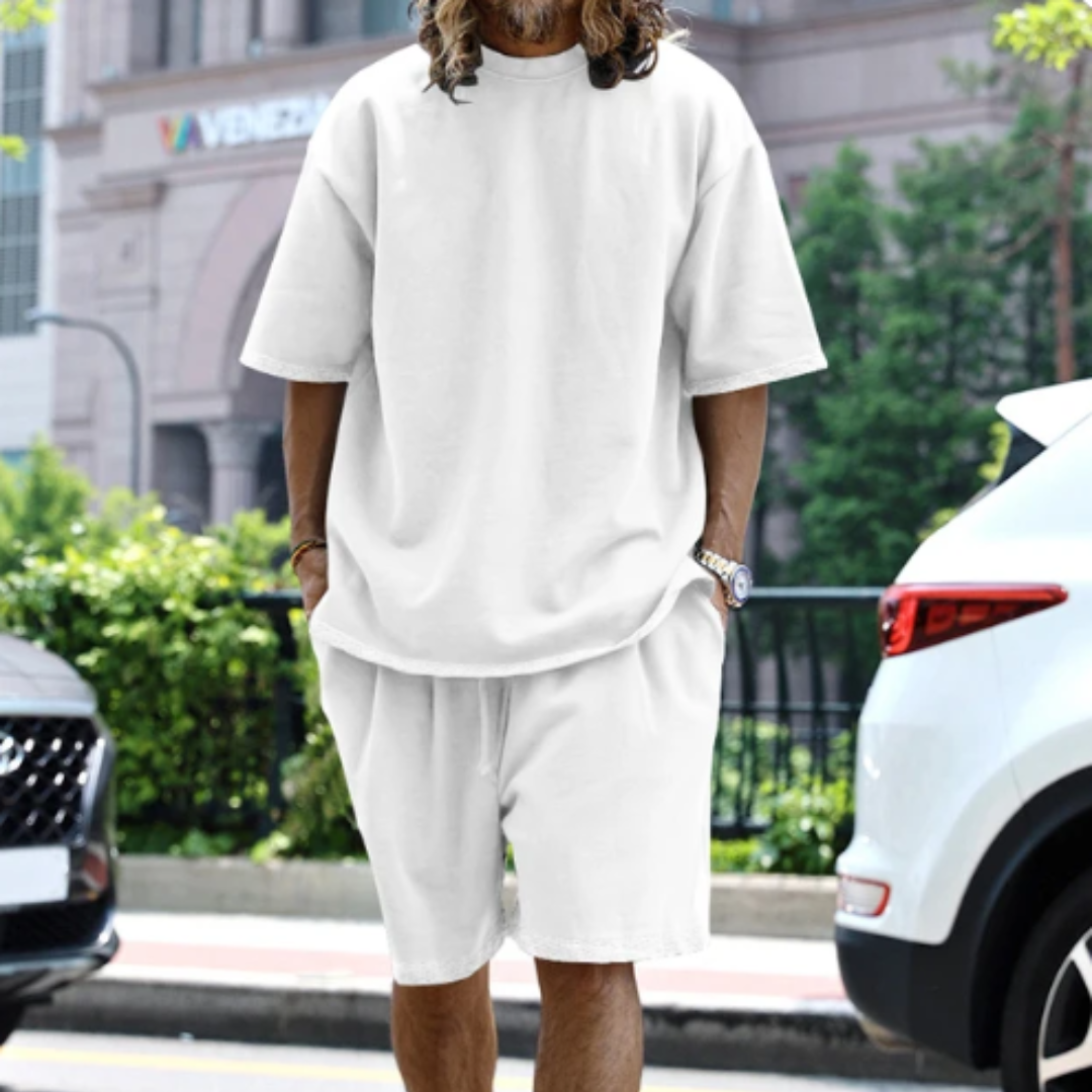 Mees | Oversized tweedelige zomerset heren in de kleur Wit voor heren in Streetwear stijl ideaal voor de zomer.