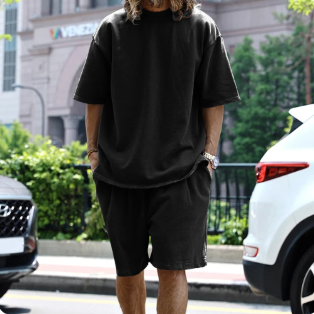 Mees | Oversized tweedelige zomerset heren in de kleur Zwart voor heren in Streetwear stijl ideaal voor de zomer.