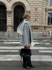 Merino | Luxe wollen jas met sjaal voor vrouwen in de kleur Zwart/Wit voor dames in Heritage stijl ideaal voor de winter