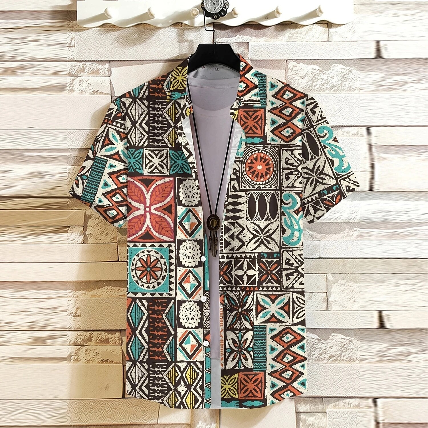 Mick | Geometrisch streetwear shirt in de kleur Bruin voor heren in Streetwear stijl ideaal voor de zomer.