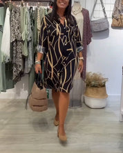 Midi Jurk met lange mouwen in de kleur Zwart voor dames in stijl ideaal voor de zomer.