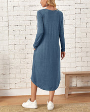 Milleke | Damesjurk met lange mouwen in de kleur Grijs voor dames in stijl ideaal voor de lente.