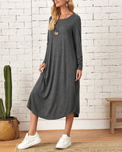 Milleke | Damesjurk met lange mouwen in de kleur Grijs voor dames in stijl ideaal voor de lente.