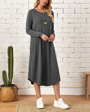 Milleke | Damesjurk met lange mouwen in de kleur Donkergrijs voor dames in stijl ideaal voor de lente.