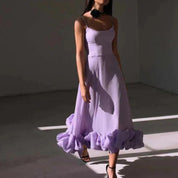 Miriam | Charmante midi-jurk met volants in de kleur Roze voor dames in stijl ideaal voor de lente.