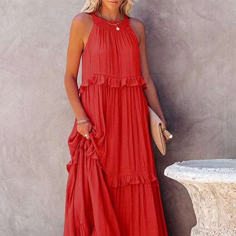 Mouwloze Jurk Maud in de kleur Rood voor dames in stijl ideaal voor de lente.