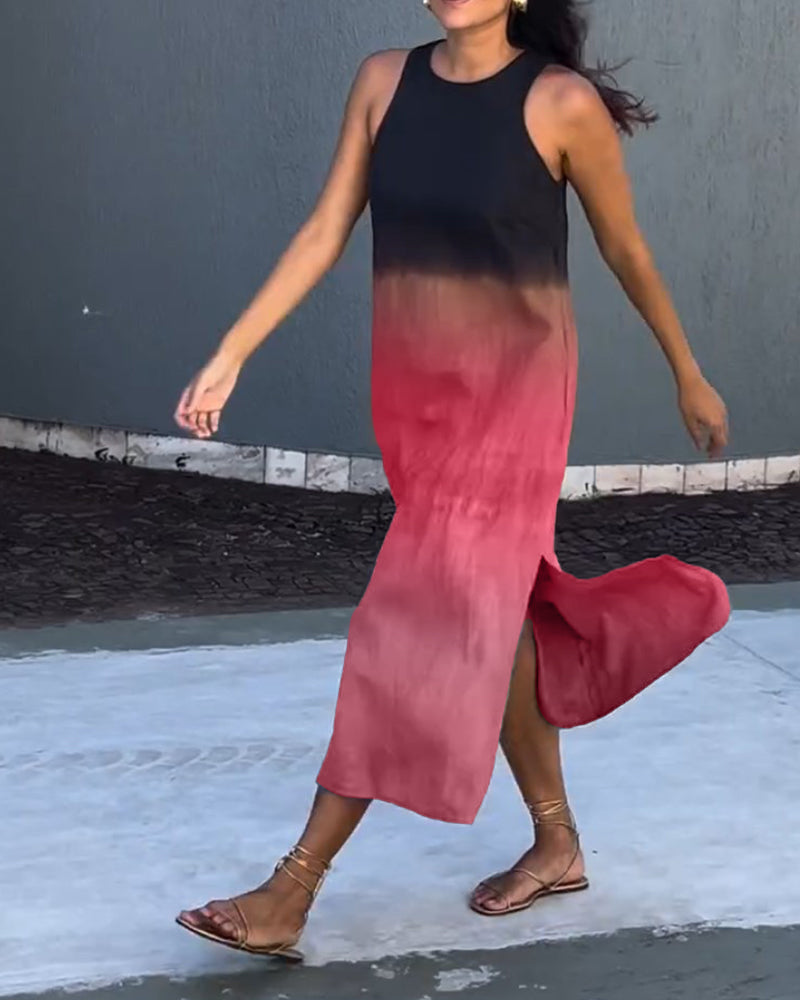 Mouwloze jurk met zijsplit in de kleur Grijs voor dames in stijl ideaal voor de lente.