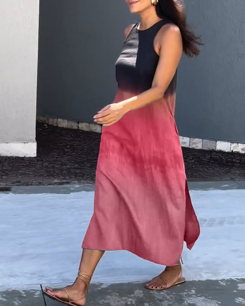 Mouwloze jurk met zijsplit in de kleur Rood voor dames in stijl ideaal voor de lente.