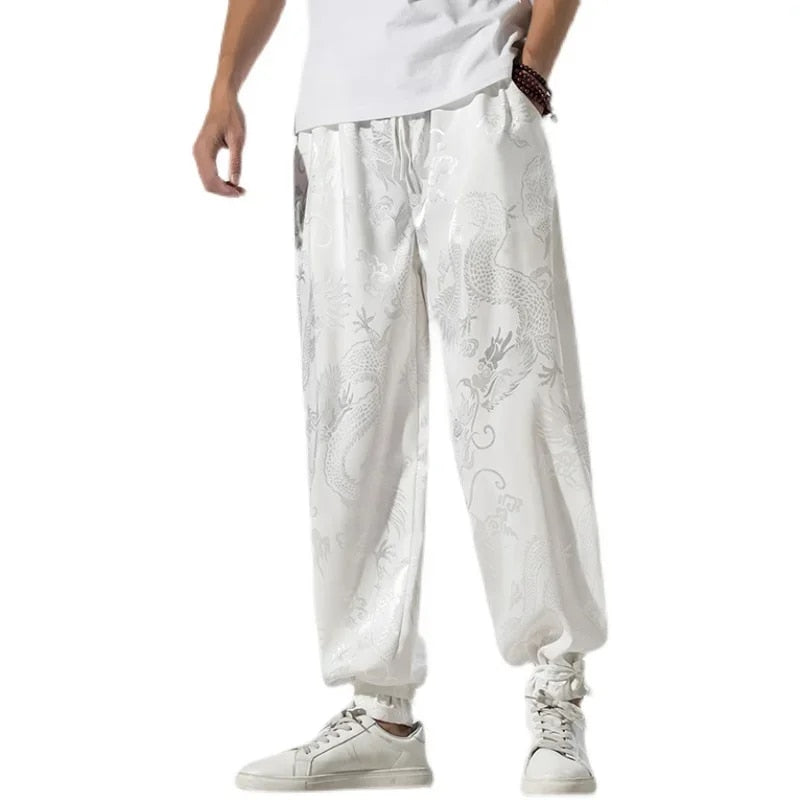 Nathaniel | Traditionele Kung Fu Draak Broek. in de kleur Wit voor heren in stijl geschikt voor alle seizoenen.