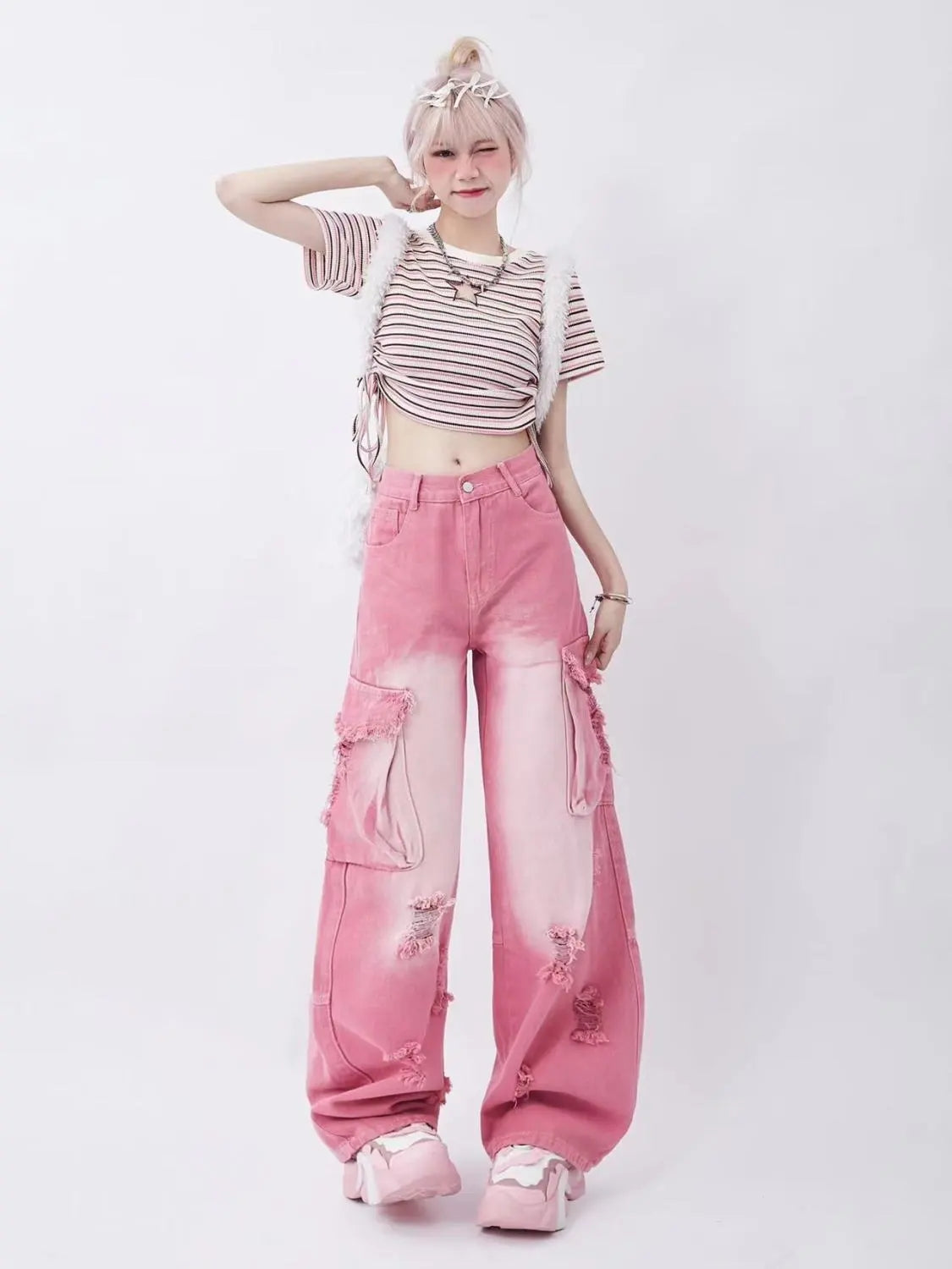 Neriah | Roze gewassen jeans in de kleur Roze voor dames in stijl ideaal voor de zomer.