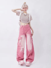 Neriah | Roze gewassen jeans in de kleur Roze voor dames in stijl ideaal voor de zomer.