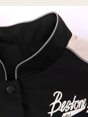 Nienke | Geweldige racejas met badges en emblemen in de kleur Zwart voor dames in stijl ideaal voor de herfst.