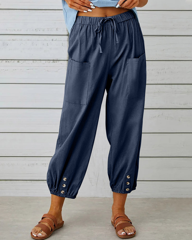 Nina | Losse broek met hoge taille in de kleur Marineblauw voor dames in Smart-casual stijl ideaal voor de herfst.