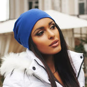 Nina | Zachte & stijlvolle beanie in de kleur Blauw voor dames in Lounge stijl ideaal voor de winter