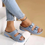 Noa | Comfortabele parel sandalen in de kleur Lichtblauw voor dames in stijl ideaal voor de zomer.
