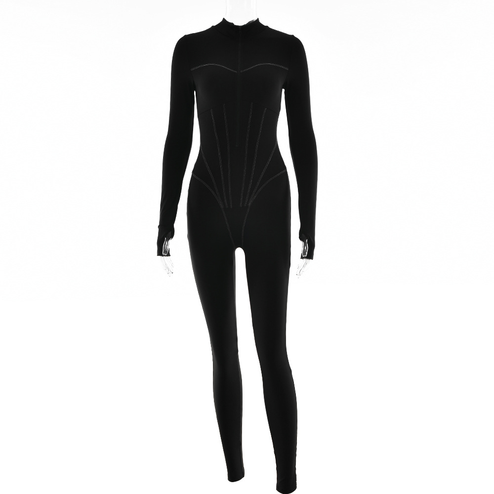 Noa | Strakke dames jumpsuit met ritssluiting in de kleur Grijs voor dames in Party stijl ideaal voor de lente.