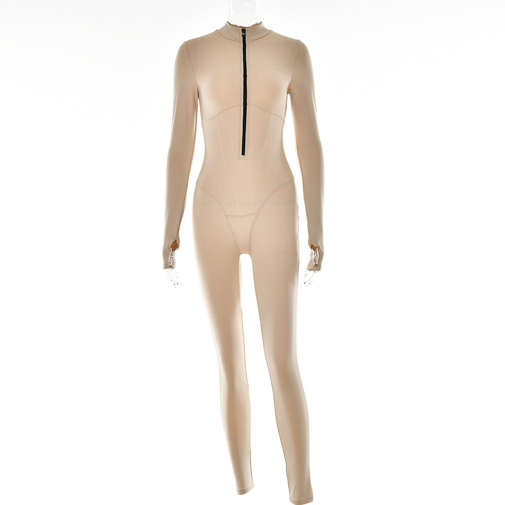 Noa | Strakke dames jumpsuit met ritssluiting in de kleur Grijs voor dames in Party stijl ideaal voor de lente.