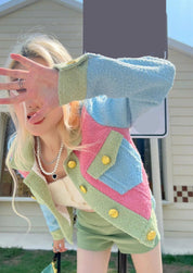 Noor | Patchwork jas in kleurrijk design in de kleur Blauw voor dames in stijl ideaal voor de herfst.