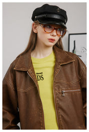 Olivia | Diep Gewassen Leren Jas in de kleur Koffie voor dames in stijl ideaal voor de herfst.