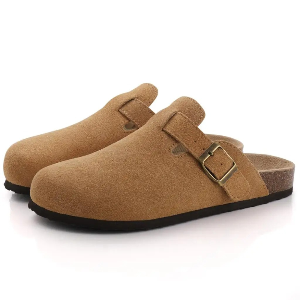 Orthopedische comfortabele pantoffels met voorgevormde voetbedden van kurk in de kleur Bruin voor dames in stijl ideaal voor de lente.
