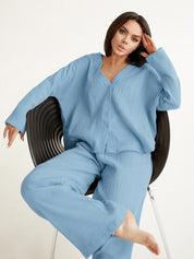 Oversized Cotton Loungewear Broek en Trui in de kleur Blauw voor dames in Lounge stijl geschikt voor alle seizoenen.