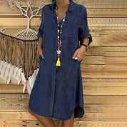 Pangai | Stijlvolle lentejurk van denim in de kleur Donkerblauw voor dames in Heritage stijl ideaal voor de lente.