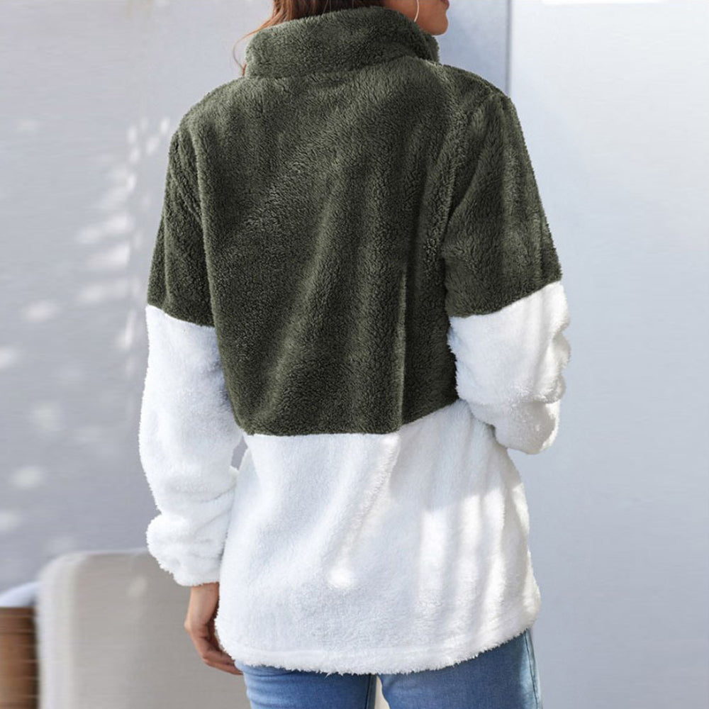 Patchwork bont coltrui met rits dames trui in de kleur Khaki voor dames in stijl ideaal voor de herfst.