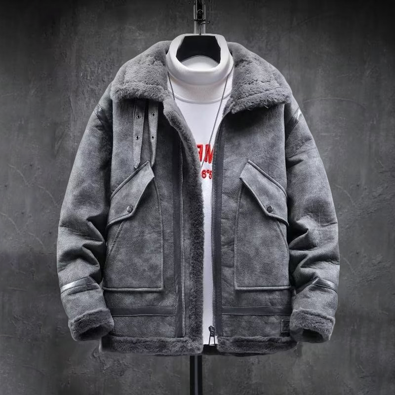 Patrick | Heren sherpa rand bomberjack in de kleur Grijs voor heren in Lounge stijl ideaal voor de winter