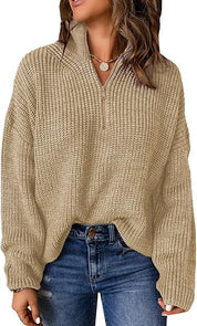 Polo trui met V-hals in de kleur Abrikoos voor dames in stijl ideaal voor de herfst.