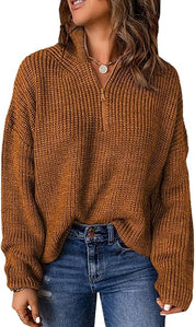 Polo trui met V-hals in de kleur Bruin voor dames in stijl ideaal voor de herfst.