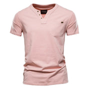 Quentin | Essentieel Zomer V-hals T-shirt in de kleur Roze voor heren in stijl ideaal voor de zomer.