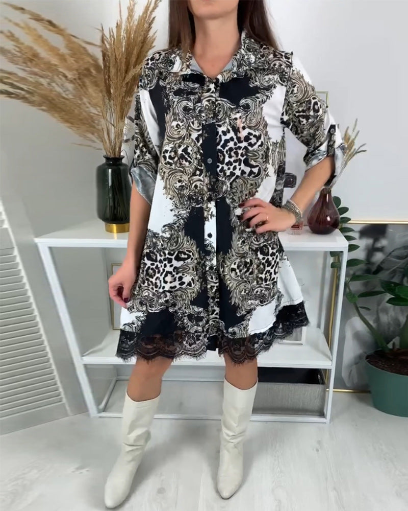 Retro jurk van patchworkkant in de kleur Zwart voor dames in stijl ideaal voor de herfst.