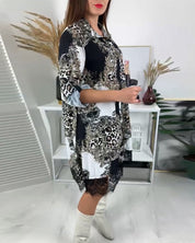 Retro jurk van patchworkkant in de kleur Zwart voor dames in stijl ideaal voor de herfst.