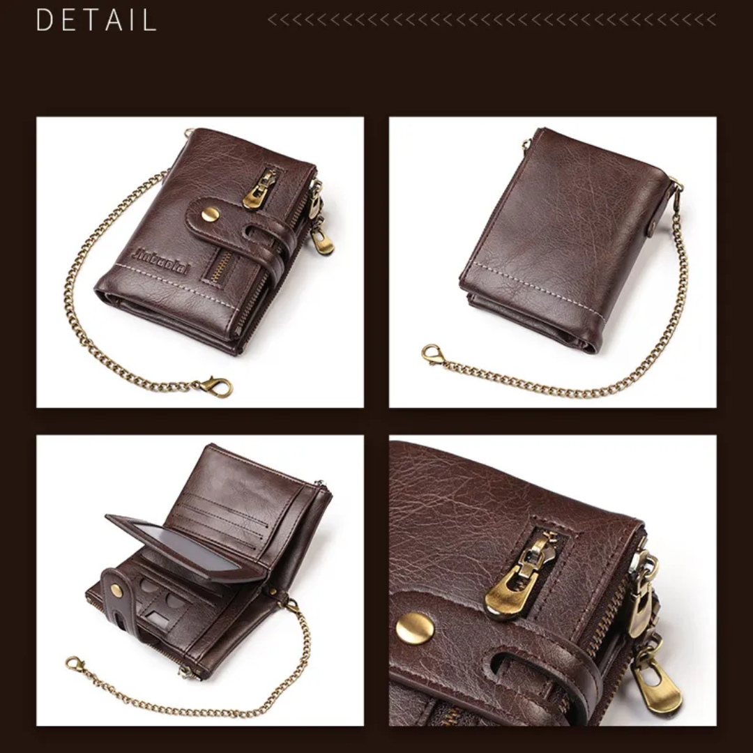 Retro Leren Portemonnee | Met stoere ketting! in de kleur Zwart voor heren in stijl geschikt voor alle seizoenen.