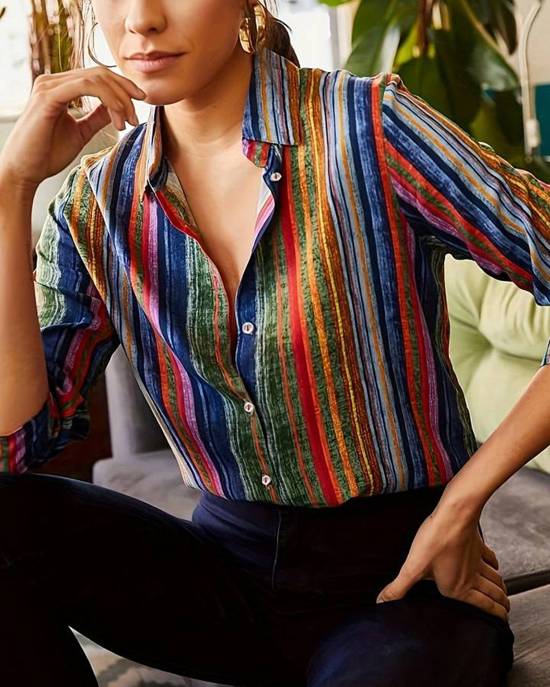 Revers kleurrijke blouse met knopen in de kleur Gemengde kleur voor dames in stijl ideaal voor de herfst.