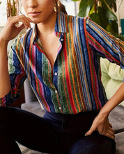 Revers kleurrijke blouse met knopen in de kleur Gemengde kleur voor dames in stijl ideaal voor de herfst.