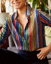 Revers kleurrijke blouse met knopen in de kleur Gemengde kleur voor dames in stijl ideaal voor de herfst.