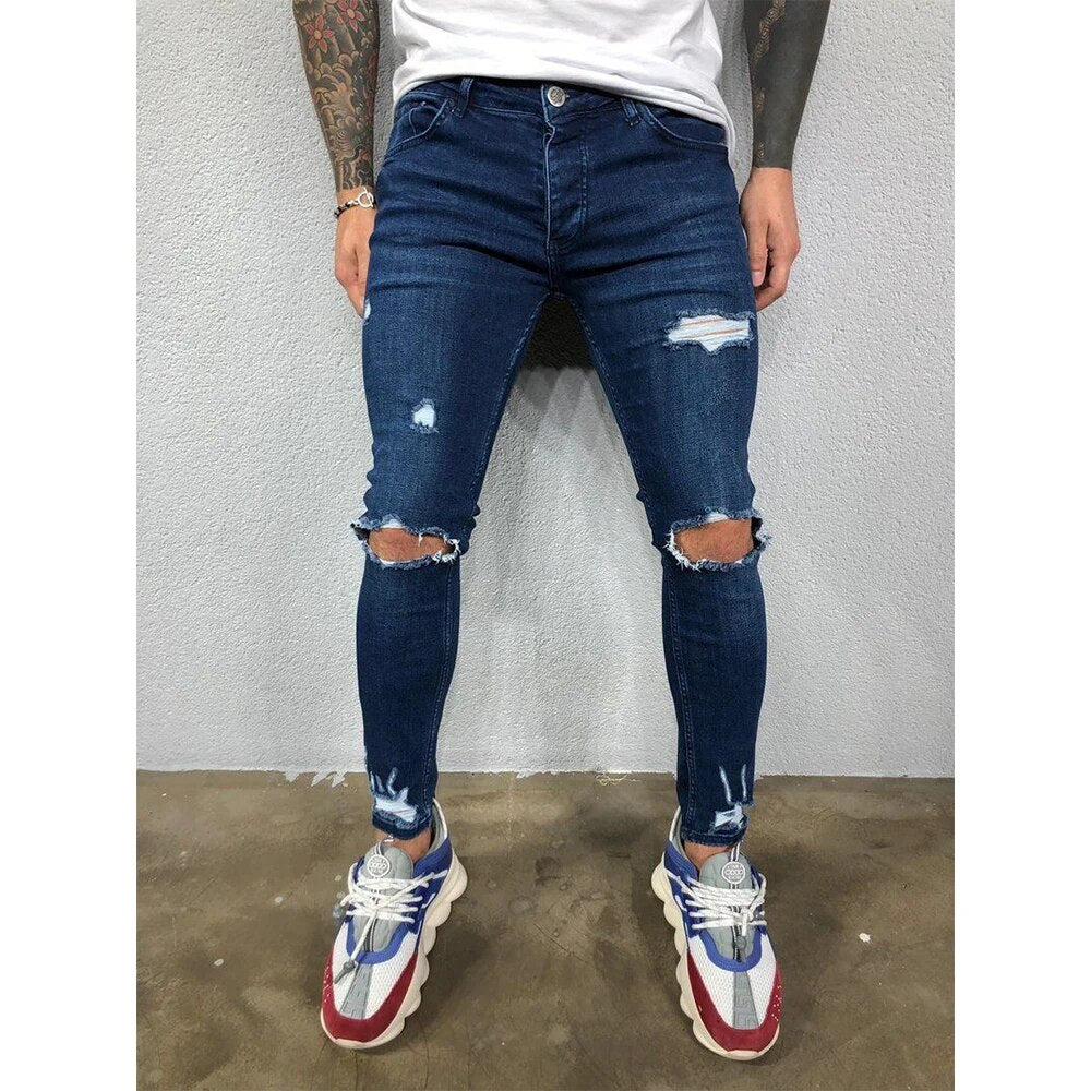 Rik | Gescheurde skinny jeans in herenmodel in de kleur Blauw voor heren in stijl ideaal voor de herfst.