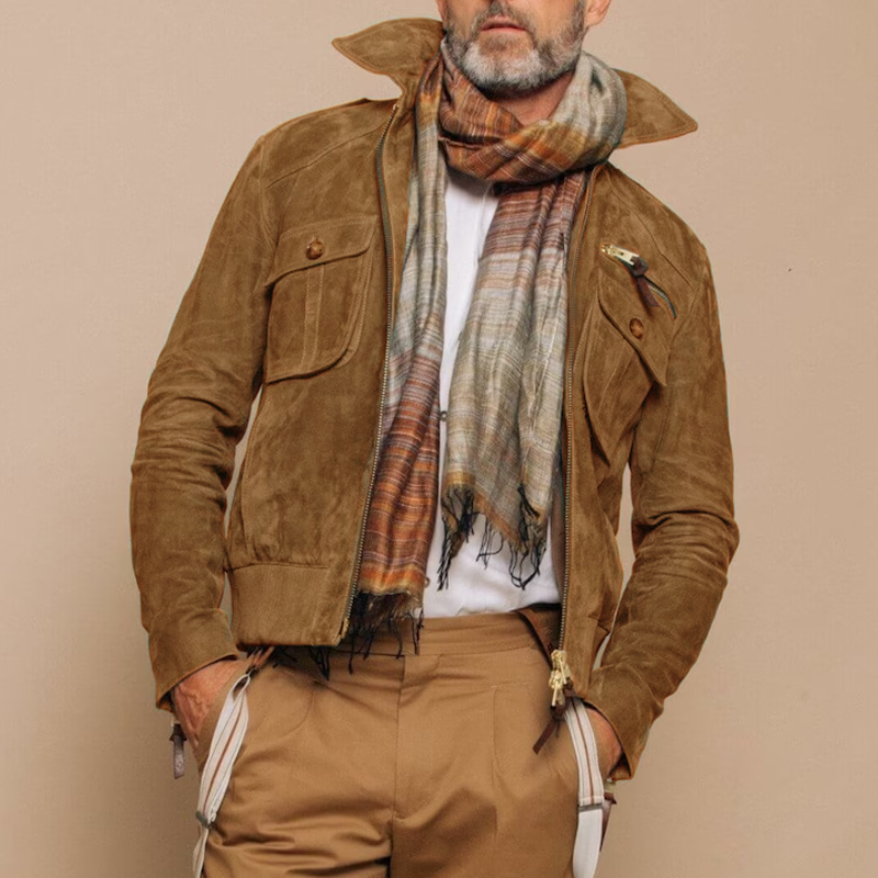 Robbert | Retro Suède Jas in de kleur Groen voor heren in Heritage stijl geschikt voor alle seizoenen.