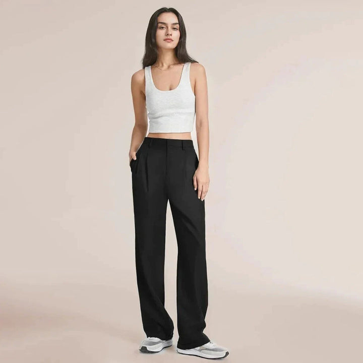 Roos | Stijlvolle hoge taille broek in de kleur Zwart voor dames in stijl ideaal voor de winter
