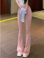 Rosa | Flared broek met hoge taille in de kleur Roze voor dames in stijl geschikt voor alle seizoenen.